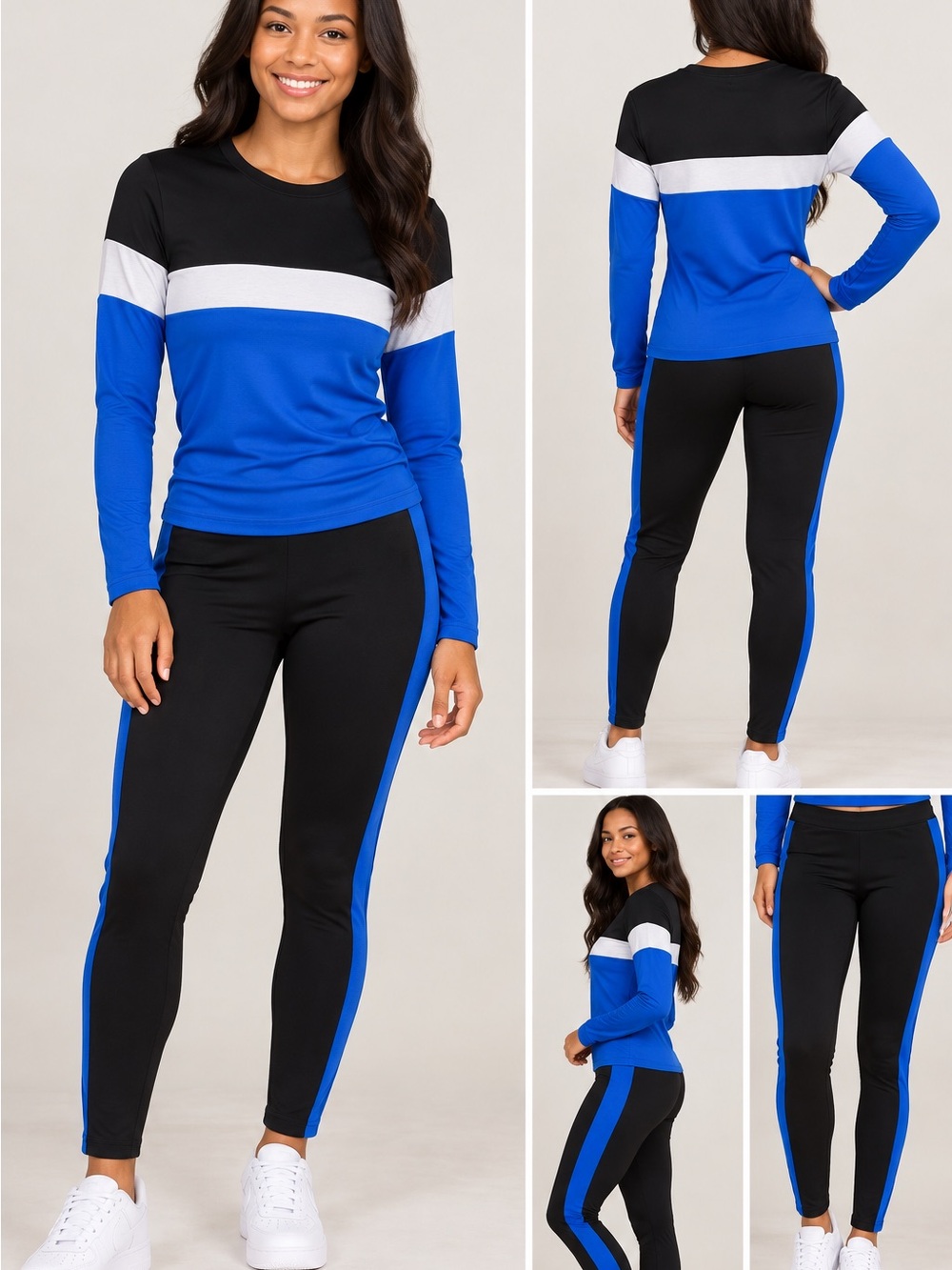 Women’s Black & Royal Blue 2-Piece Stretchy Outfit – Size Large